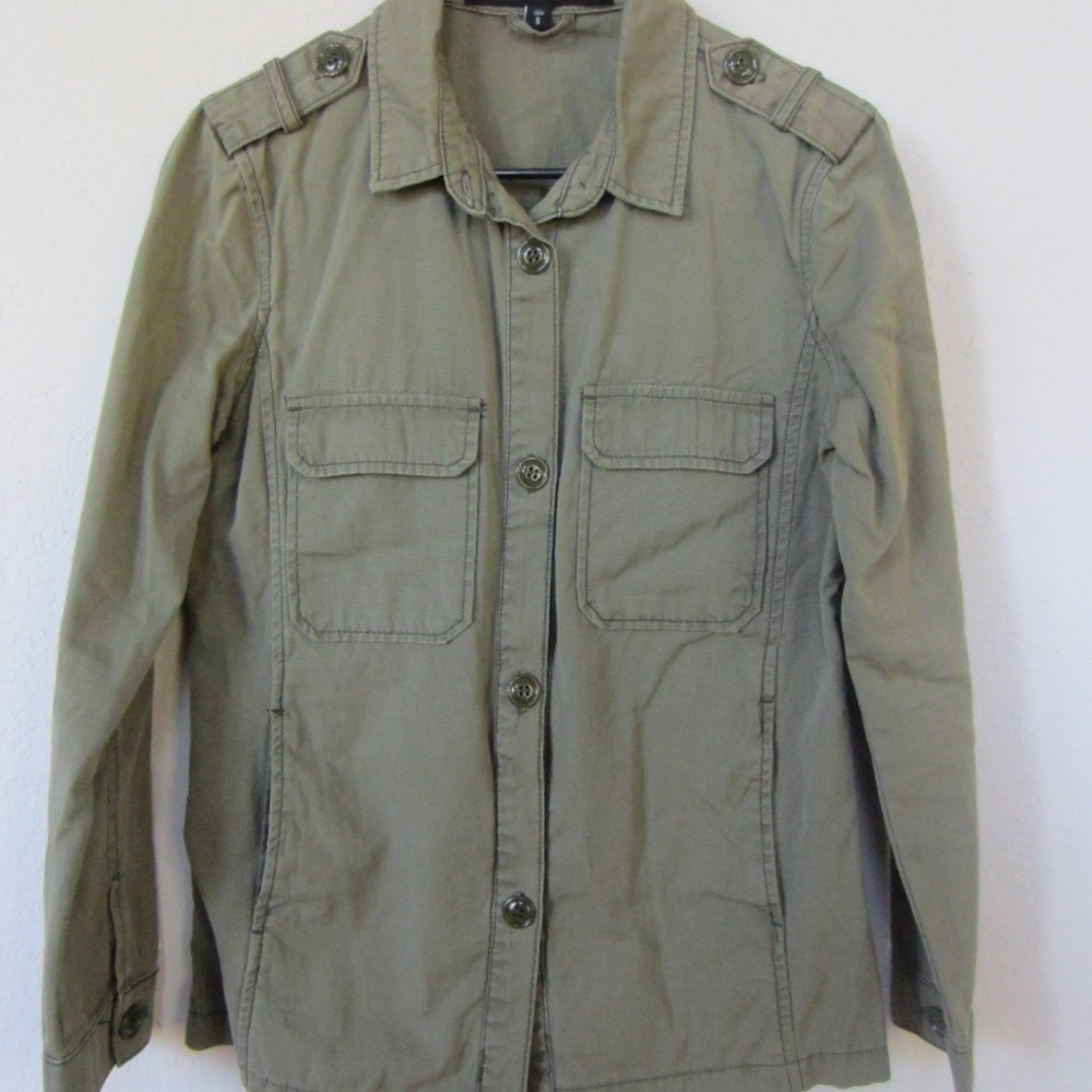 Ashley Mason Army Green Zipper/Button Front Collared 4 Pocket Jacket